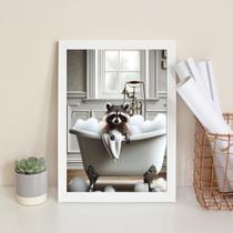 Quadro Banheiro Guaxinim Tomando Banho 24X18Cm - Com Vidro