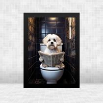 Quadro Banheiro Maltês No Vaso Lendo Jornal 33X24Cm - Vidro