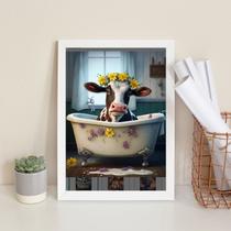 Quadro Banheiro Vaca Tomando 45x34cm - com vidro