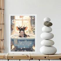 Quadro Banheiro Vaquinha Bolhas Sabão 24X18Cm