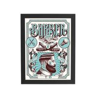 Quadro Barbearia Barber Retro Azul Moldura Preta 60X40Cm