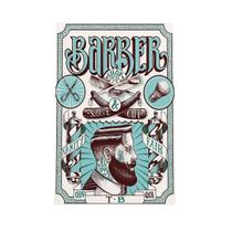 Quadro Barbearia Barber Shop Retro Azul Canvas 60X40Cm