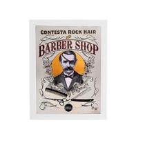 Quadro Barbearia Barber Shop Retro Moldura Branca 60X40Cm