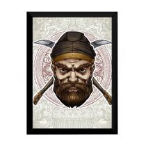 Quadro Barbearia Barbershop Lenhador Viking Desenho 42x29