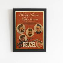 Quadro Barbearia Bring Home the Bacon Moldura Preta 60x40cm