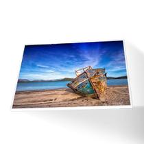 Quadro Barco na praia Canvas Com Vidro