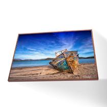 Quadro Barco na praia Canvas Com Vidro