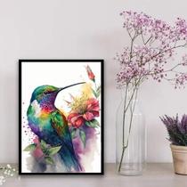 Quadro Beija-Flor Aquarela 24x18cm - Moldura Branca