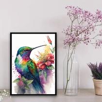 Quadro Beija-Flor Colorido Aquarela 33x24cm