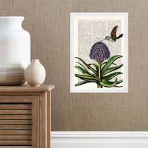 Quadro Beija-Flor Com Flor - Vintage 45x34cm