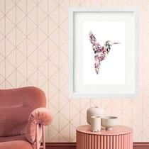 Quadro Beija Flor Geométrico Flores - 60x48cm