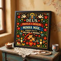 Quadro Benção Para Minha Mãe Querida 33x33cm Mold Preta Vidro Quadro Benção Para Minha Mãe Querida 33x33cm Mold Preta Vidro