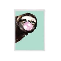 Quadro Bicho Preguiça Bubble Gum 33X24 C/Vidro - Branca