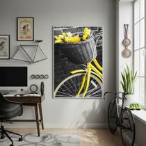 Quadro Bike Com Flores Amarelas-70x50cm Mold Branca Quadro Bike Com Flores Amarelas-70x50cm Mold Branca