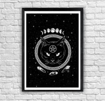 Quadro Black Cat Wicca Ocultismo Gótico Tamanho A3 com moldura