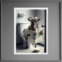 Quadro Bode No Banheiro Lendo Jornal 24x18cm Quadro Bode No Banheiro Lendo Jornal 24x18cm