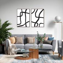 Quadro Boho Linhas Abstratas 142x100 2-100x70 Filete Marrom Moldura Filete, Marrom Cafe