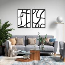 Quadro Boho Linhas Abstratas 62x43 2-43x30 Caixa Preto Moldura Caixa, Preta