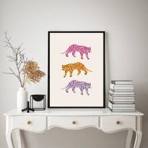 Quadro Boho Trio Leopardos Coloridos 45x34cm - com vidro