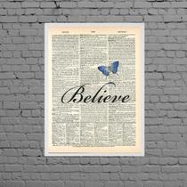 Quadro Borboleta Azul Believe 33X24Cm Madeira Branca Quadro Borboleta Azul Believe 33X24Cm Madeira Branca