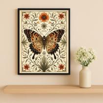 Quadro Borboleta Vintage Folk Art 45x34cm Mold Preta Vidro