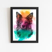 Quadro Border Collie Cachorro Cão Aquarela Moldura 60x40cm