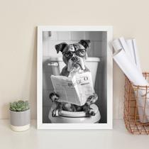 Quadro Boxer No Vaso Lendo Jornal 33x24cm - com vidro