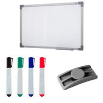 Quadro Branco 90x60 Lousa Com Moldura MDF alumínio soft Stalo Acompanha Porta Apagador + 4 canetas e Apagador