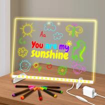 Quadro Branco Apagável com LED Unicelucky 35 x 25 cm com 7 Marcadores Coloridos