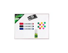 Quadro Branco Luxo (Base MDF + Fórmica) 60x40 cm Magnético Moldura de Alumínio Pop 5611 + 3 Marcadores Para Quadro Branco Sortidos + 1 Apagador Qdo Bc