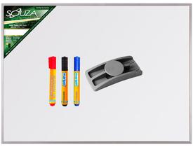 Quadro Branco Luxo (Base MDF + Fórmica) 60x40 cm Magnético Moldura de Alumínio Pop 5611 + 3 Marcadores Para Quadro Branco Sortidos + 1 Apagador Qdo Bc