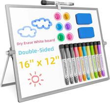 Quadro Branco Magnético Dupla Face 16x12 Com Suporte, 10 Marcadores, 6 Ímãs E 2 Borrachas