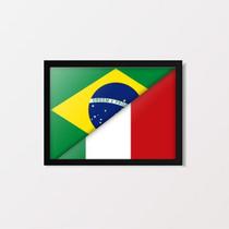 Quadro Brasil Itália Bandeiras 33x24cm - Madeira Branca