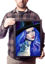 Quadro Bruxa Gato Arte Mística Wicca Decoração