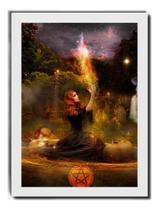 Quadro Bruxa Natural Wicca Ritual Mistico Moldura Branca