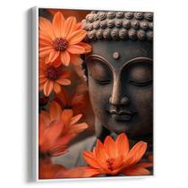 Quadro Buda Meditando Entre Flores Laranjas Tranquilas