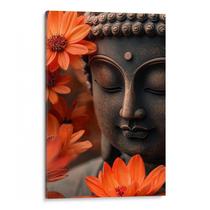 Quadro Buda Meditando Entre Flores Laranjas Tranquilas