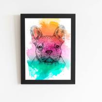 Quadro Buldogue Francês Cachorro Aquarela Moldura 60x40cm