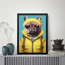 Quadro Bulldog Francês Humano - Óculos 33x24cm - com vidro