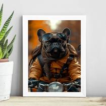 Quadro Bulldog Francês Motociclista 24x18cm - com vidro