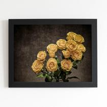 Quadro Buquê de Rosas Amarelas Sépia Moldura Preta 60x40cm