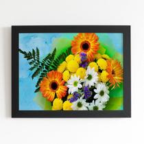 Quadro Buquê Mix de Flores Coloridas Moldura Preta 60x40cm