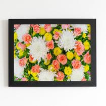 Quadro Buquê Mix de Flores Colorido Moldura Preta 60x40cm Quadro Buquê Mix de Flores Colorido Moldura Preta 60x40cm