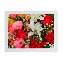 Quadro Buquê Mix De Flores Rosas Moldura Branca 60X40Cm