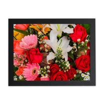 Quadro Buquê Mix De Flores Rosas Moldura Preta 60X40Cm