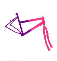 Quadro C/ Garfo 26 MTB 45mm Feminino Pink C/ Violeta Quadro C/ Garfo 26 MTB 45mm Feminino Pink C/ Violeta