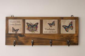 Quadro cabideiro quadruplo borboletas - 50 x 19,5 cm