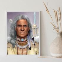 Quadro Caboclo Pena Branca 33x24cm Moldura Branca Decoração Quadro Caboclo Pena Branca 33x24cm Moldura Branca Decoração