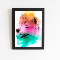 Quadro Cachorro Akita Inu Aquarela Moldura 60X40Cm