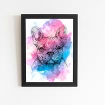 Quadro Cachorro Buldogue Francês Moldura Aquarela 60x40cm